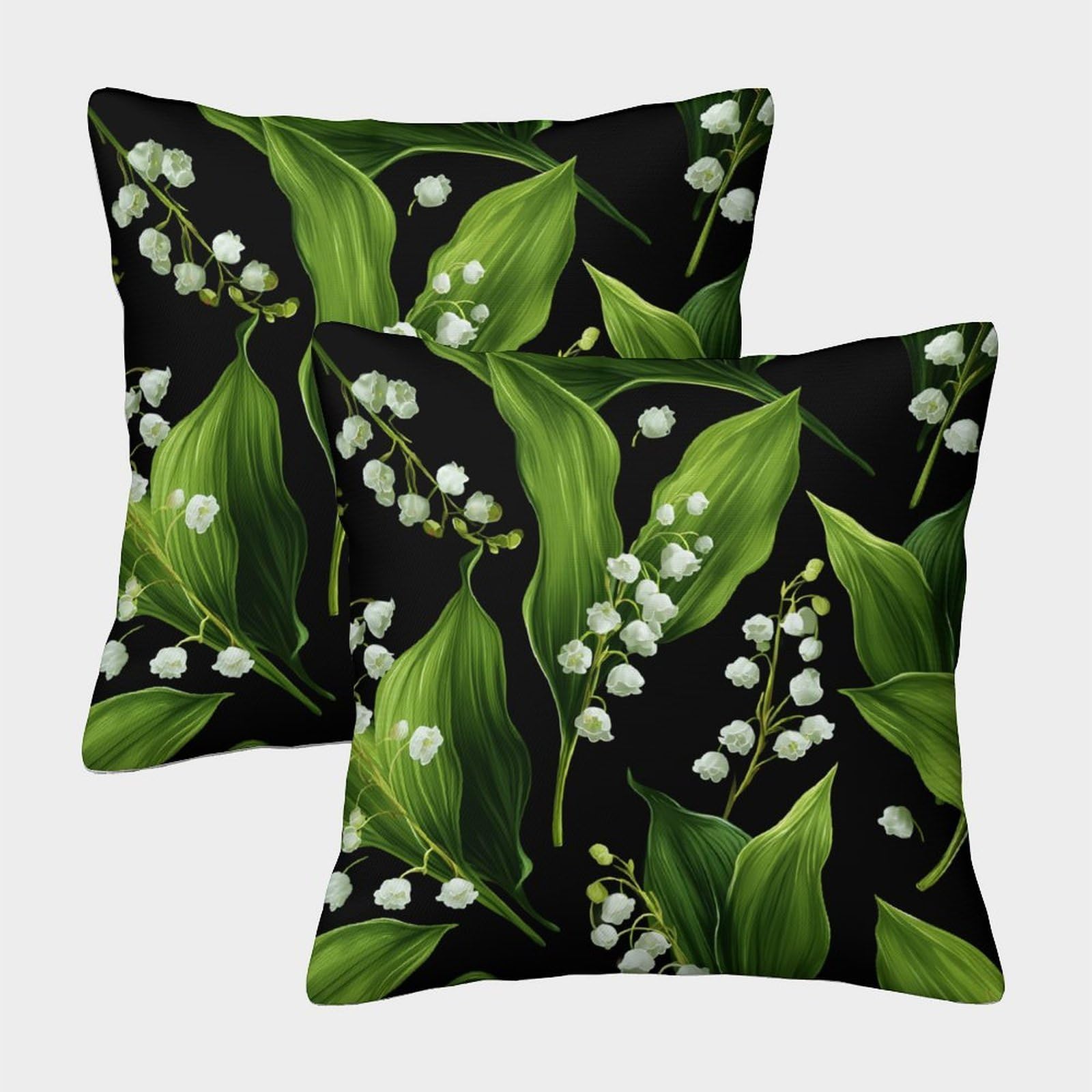kaiyun 2 Pack Lily of The Valley Print,Floral Luxury Digital Printed Soft 3D Themed Square Cushion Cover 50x50cm