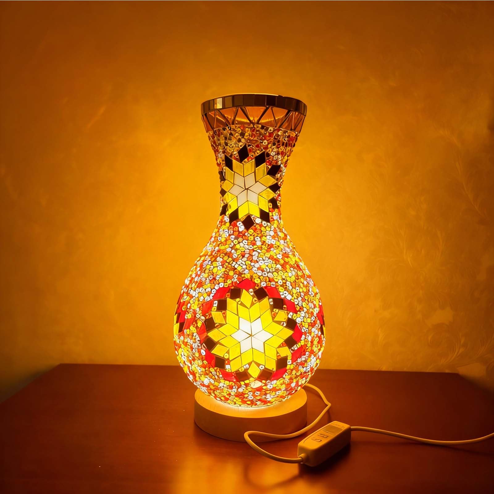 Ambient Plug-in Turkish Table Lamp - Wood Base USB Power Can Hold Water for Bedside Reading Enhancing Window Sill Decor or Creating a Calming Home Office Vase Light（5.11in*11in）