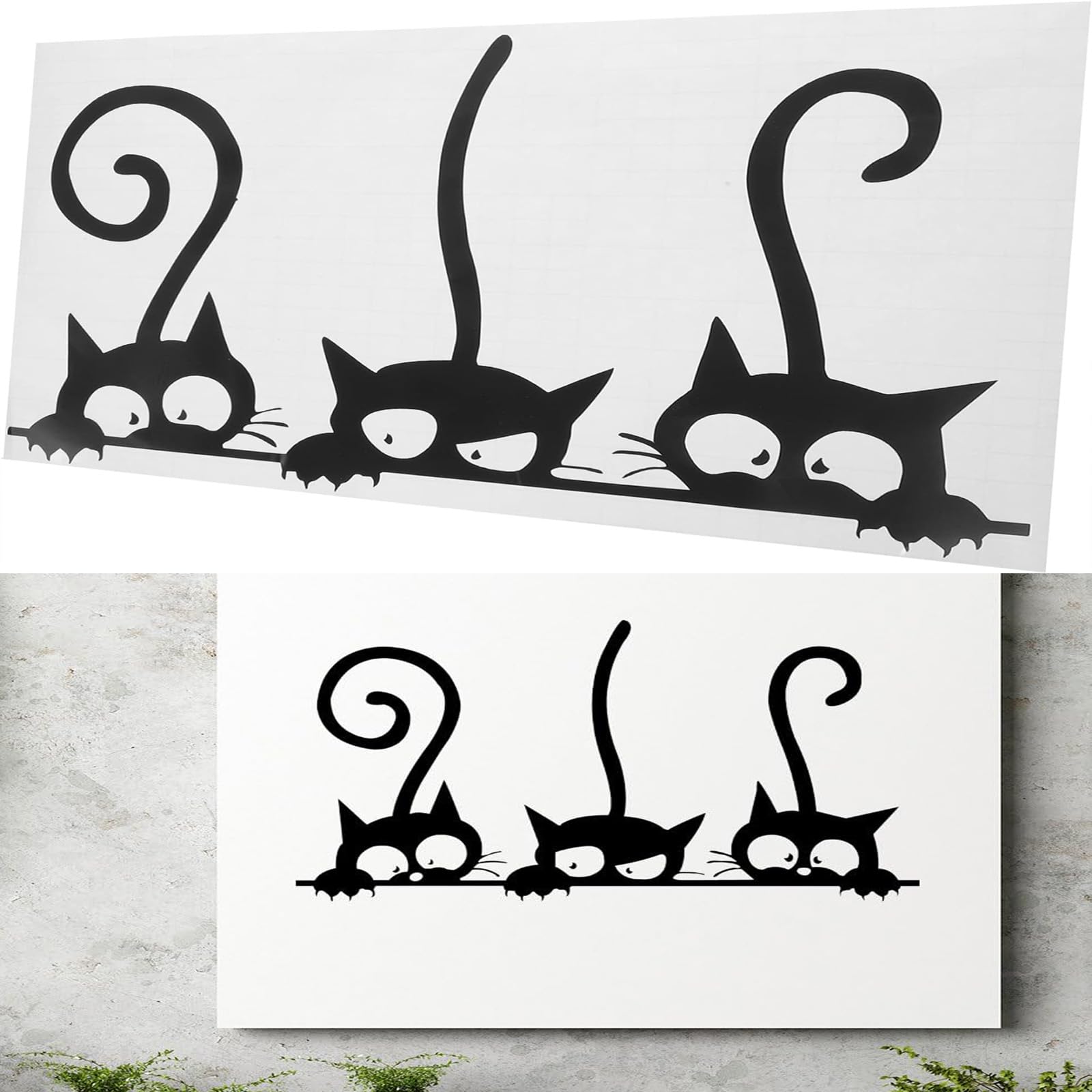 Combinación de Vinilos Gato, 8 Piezas Tres Negro Gato Pared Pegatinas, Pegatinas Desmontables Gato Papel, Adhesivo Mural Gatito, para la Decoración del Aula de Vidrio de la Habitación de los Niños