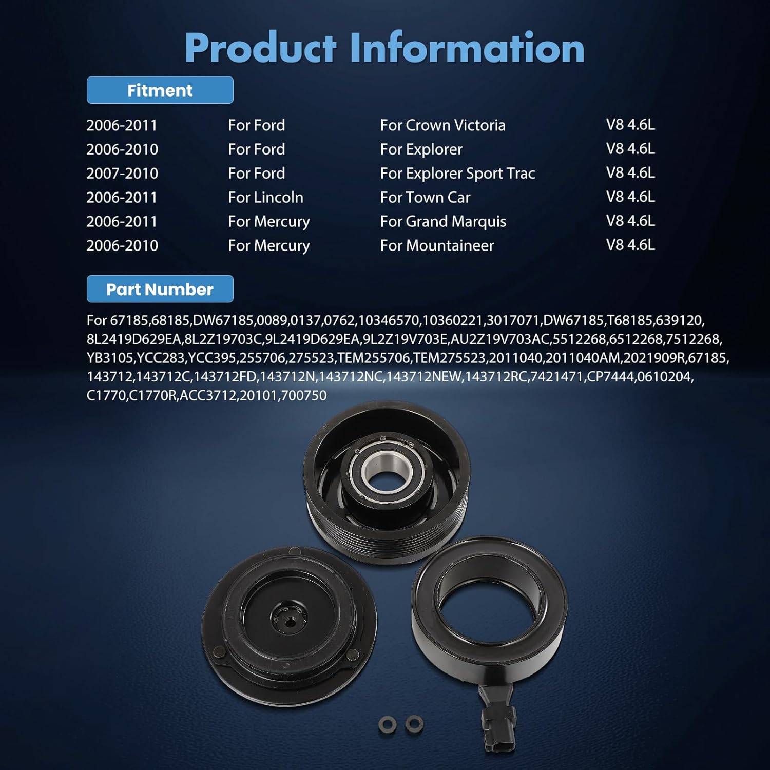 ECCPP A/C Compressor Clutch 2006-2011 Fit for Ford Crown Victoria for Lincoln Town Car for Mercury Mountaineer 4.6L AC Clutch