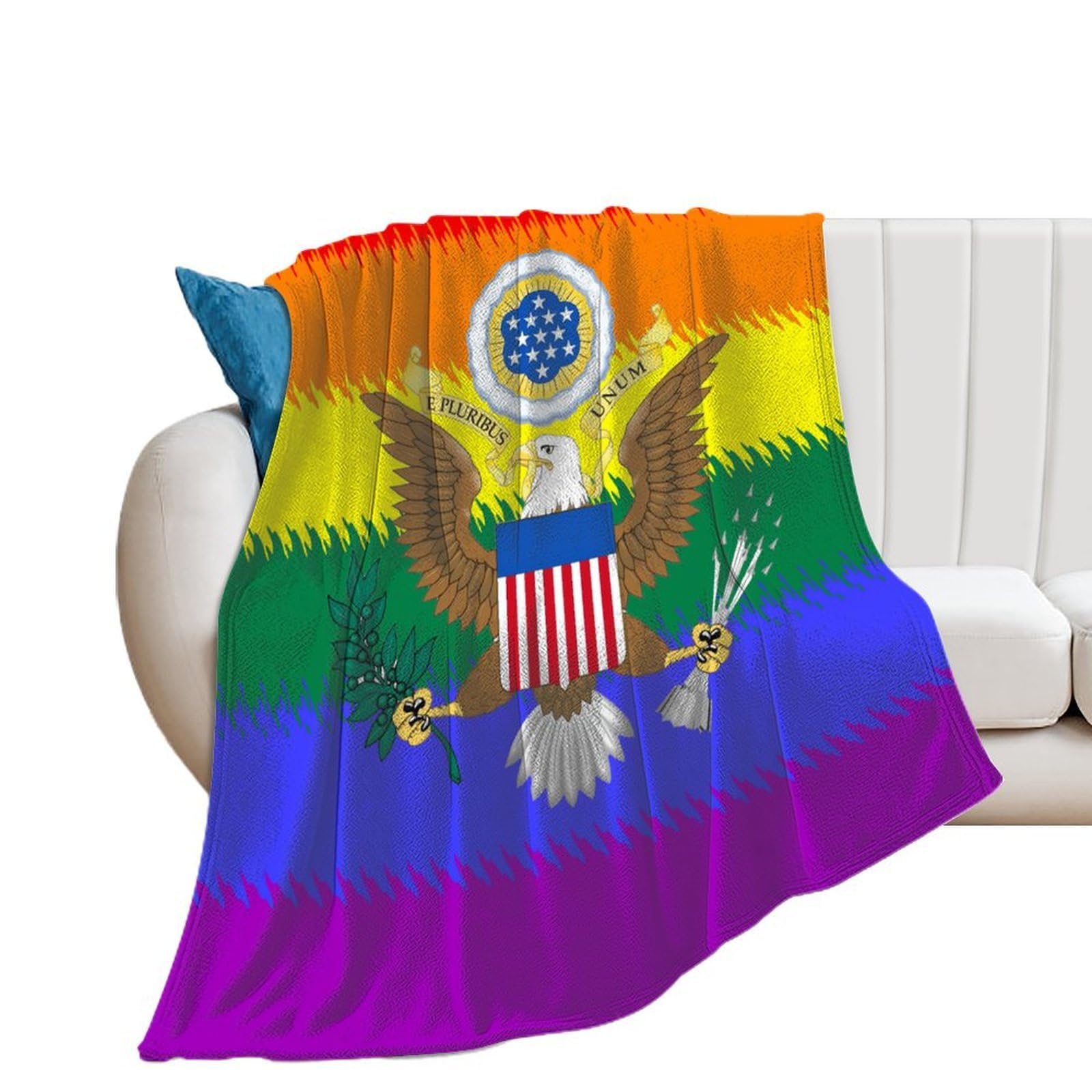 NCLQVJXZKHW LGBT Flag United States Emblem Flannel Blanket Soft Throw Blankets Bed Couch Sofa Travel