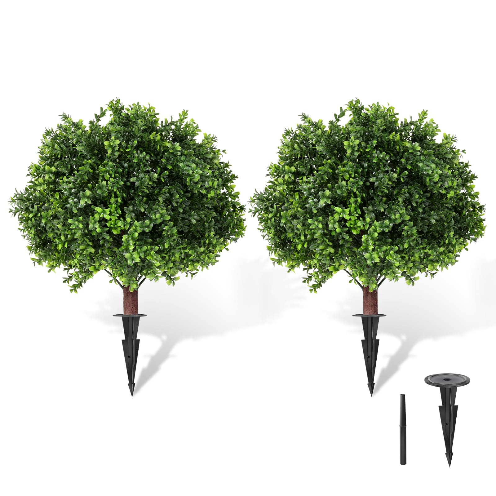 Photo 1 of [SIMILAR ITEM] LadyRosian Artificial Boxwood Topiary Tree, 25 Inch 2 Set Outdoor Faux Boxwood Bush Plants,Indoor Ball Trees with Ground Spike, Fake Potted for Home Front Porch Decor Outside Garden