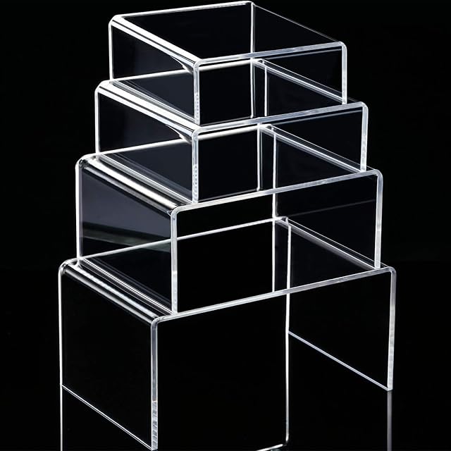 Chuangdi Clear Acrylic Display Risers, Jewelry Display Risers Showcase Fixtures, Tear Off The Protective Film Before Use (3.3, 4.1, 5, 5.7 Inch)