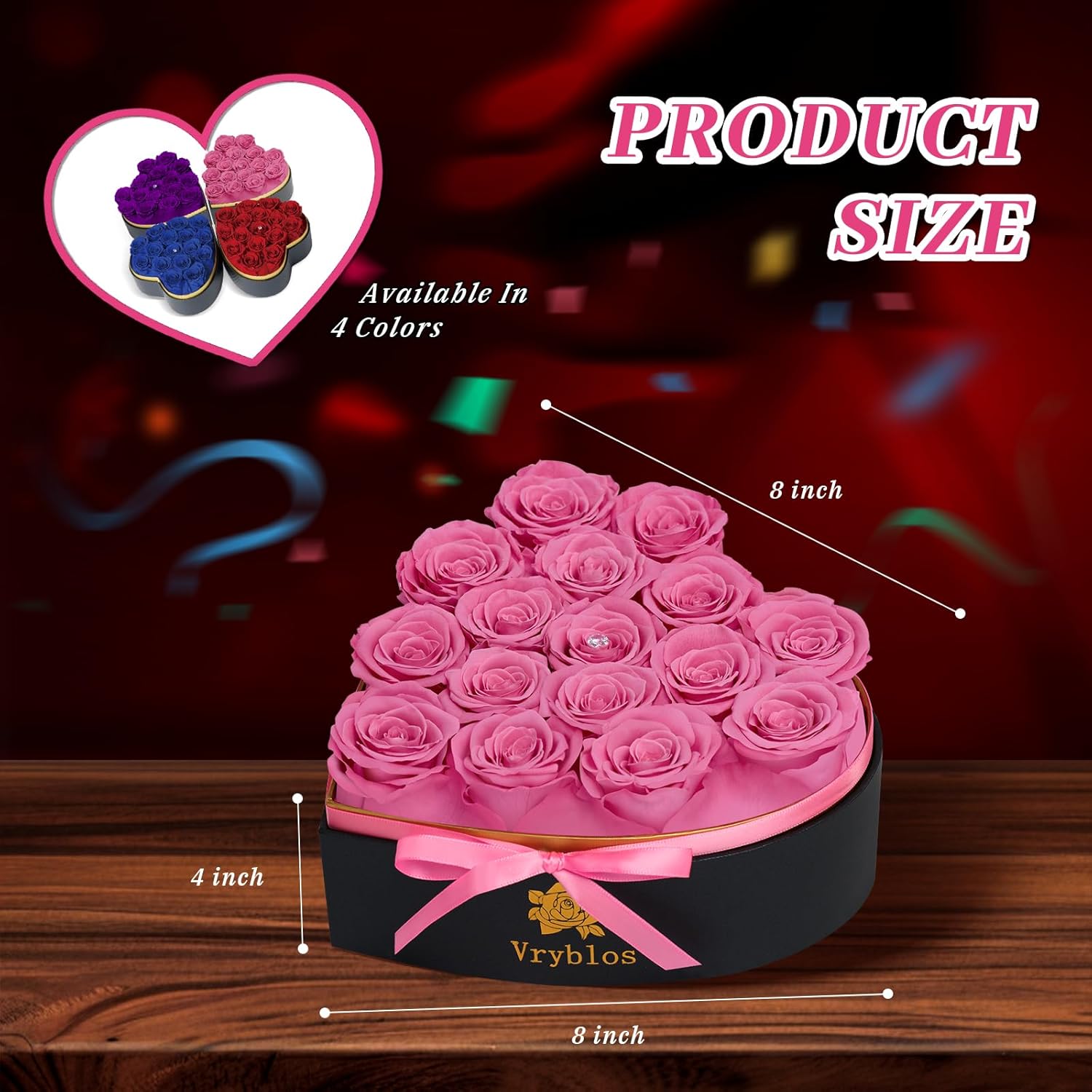 16 Pieces Forever Flower Heart Shape in a Box Preserved Pink Roses for Delivery Grade A Quality 100% Real Immortal Flowers Eternal Birthday for Her Mom Women Wife Girlfriends (Pink) - Image 2