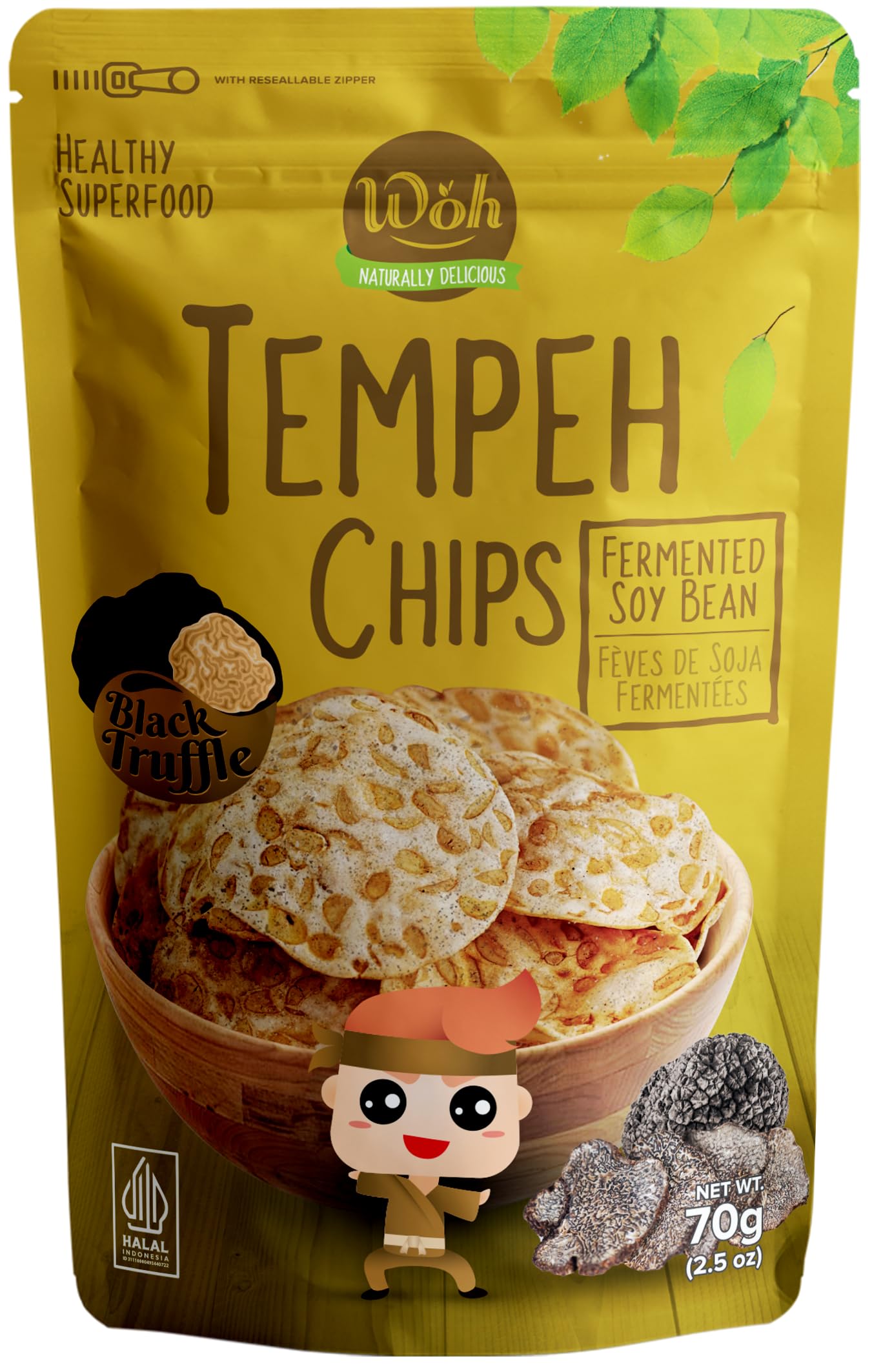 Woh Tempeh Chips Fermented Soy Bean Black Truffle (Pack of 2)