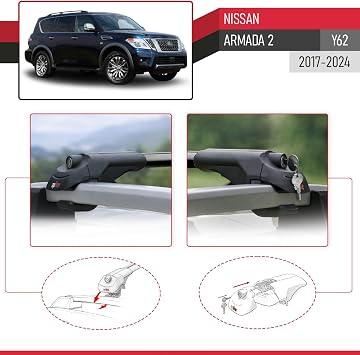 Omad Nissan Armada Y62 2017-2020 Arası ile uyumlu ACE-1 Ara Atkı Tavan Barı SİYAH 3 ADET BAR