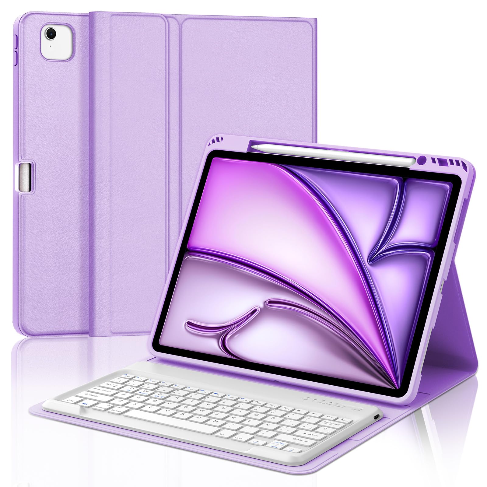 IVEOPPE Teclado para iPad Air 13 Pulgadas M4 2026/M3 2025/M2 2024, Funda Cover Keyboard Español Ñ Bluetooth Magnético Desmontable para iPad Pro 12.9 3-6 Gen, Soporte para Lápiz, Morado Claro