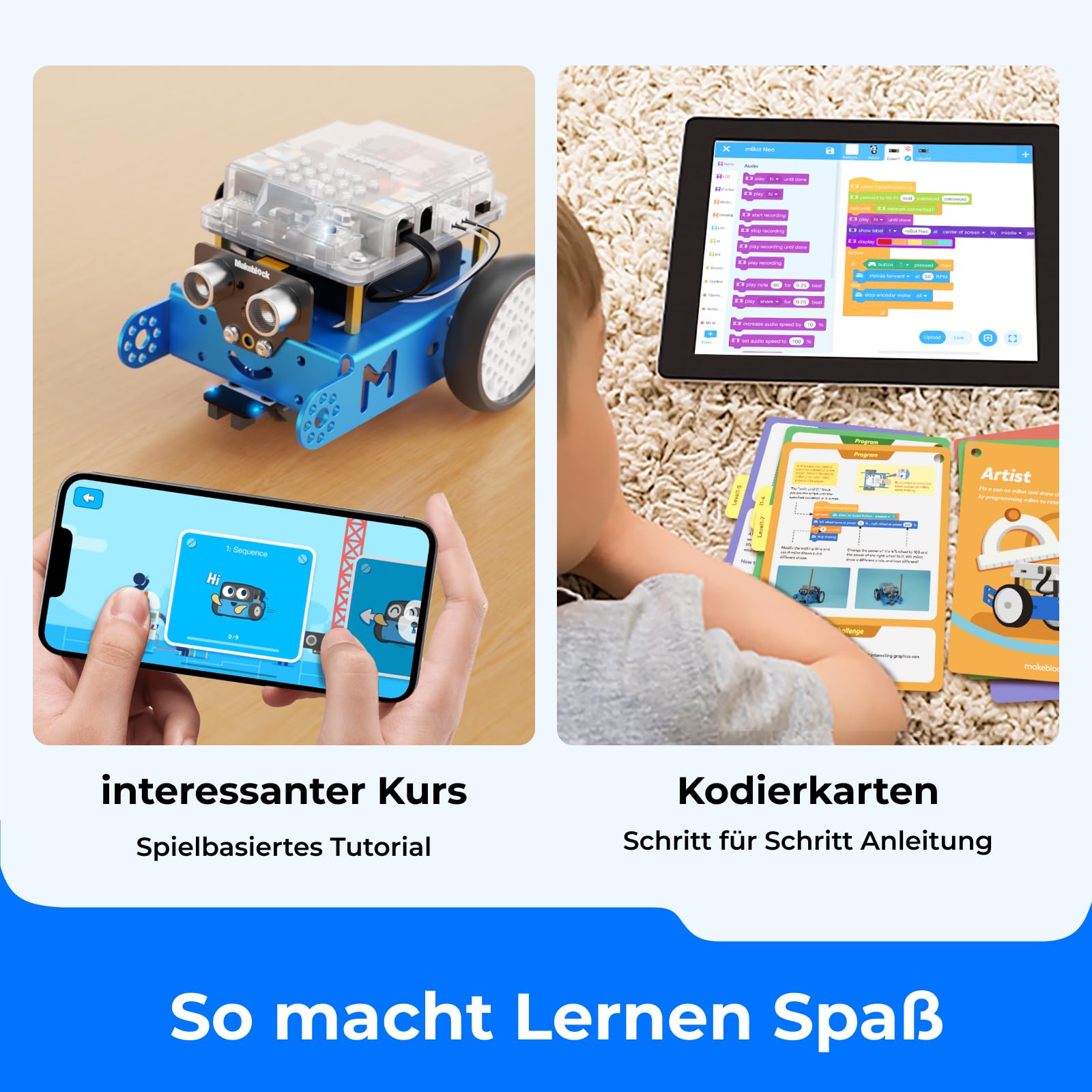 Makeblock mBot Programmierbarer Roboter-Bausatz für Kinder, Mint-Robotik-Auto mit App-Fernbedienung, Programmieren Lernen mit Scratch/Arduino, Spielzeug-Geschenk ab 6 Jahren
