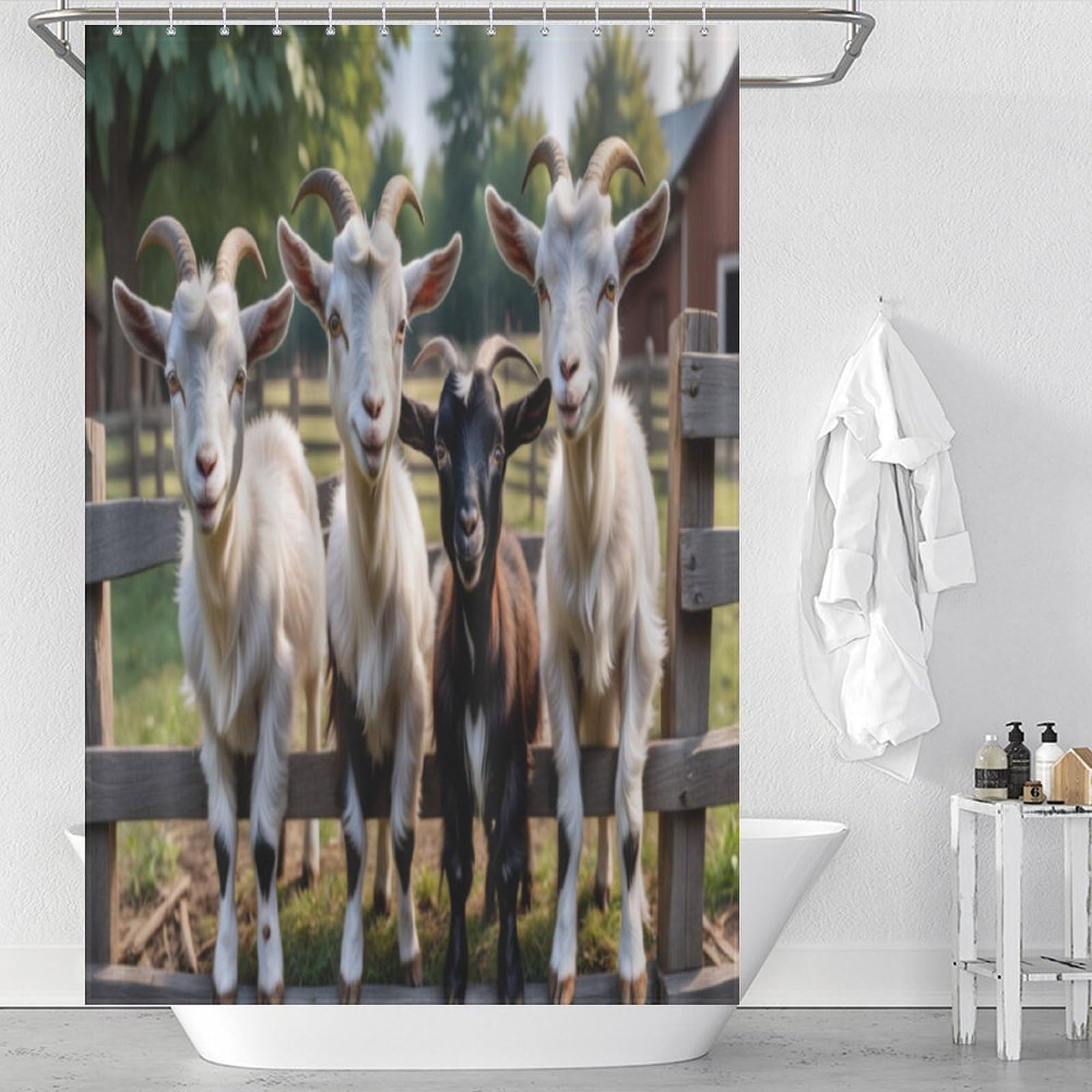 Rideau de douche chèvre en polyester lavable 122x183cm