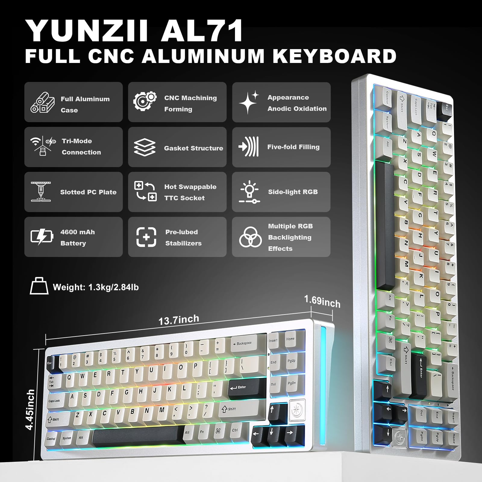Amazon.com: YUNZII AL71 75% Mechanical Keyboard,Full