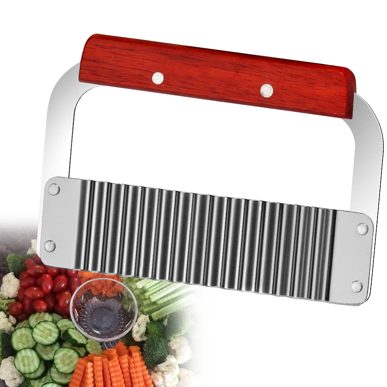 Crinkle Cutter Knife Potato Chippers Stainless Steel Potato Carrot Chip Vegetable Crinkle Wavy Chopper Cutter Wooden Handle Serrator Chopping Knife