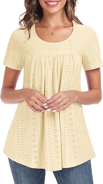 REGAI Women's Tunic Tops Loose Fit Short Sleeve Shirts Crew Neck Summer Casual Tops