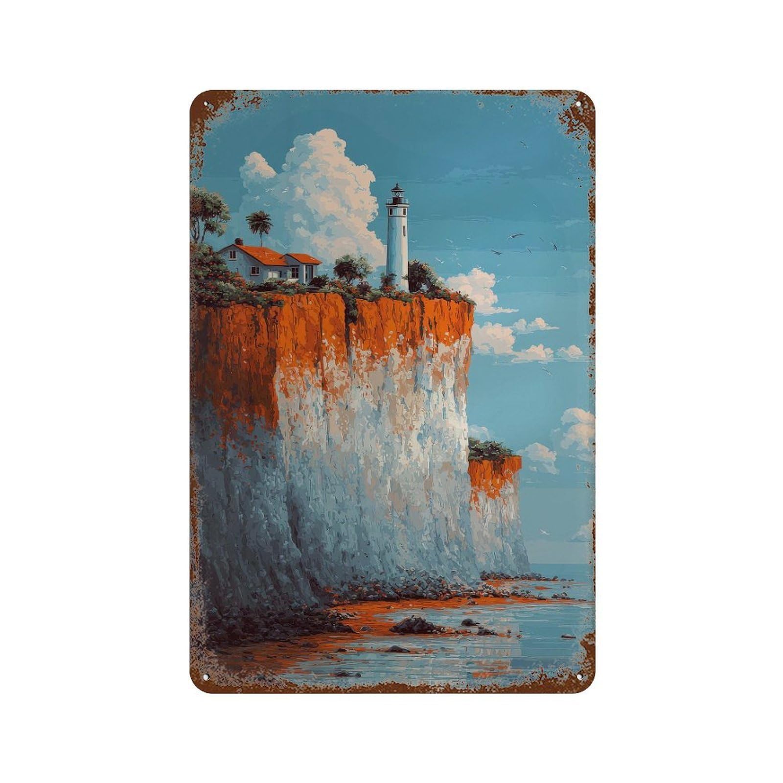 xiaoxiaoshen Lighthouse Cliff Coastal Landscape Wall Decor Art Metal Tin Poster Modern Home Decor Art Home Bar Shop Decorations Vintage Sign 30x20cm