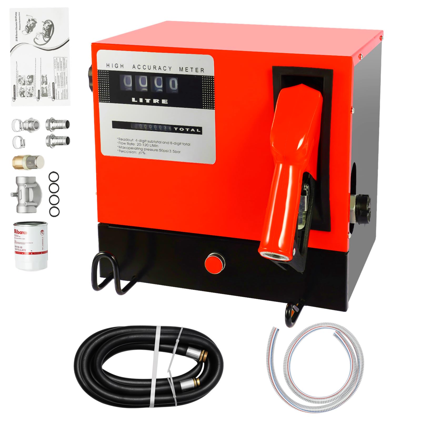 Bomba diésel de 230 V, autocebante, bomba de aceite, 60 L/min, estación de servicio móvil, 550 W bomba de combustible profesional autocebante con filtro de aceite, contador, manguera de 4m+2m