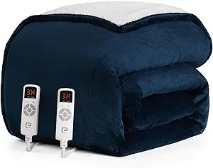 EHEYCIGA Heated Blanket - Queen Size, 9 Heating Levels, 10 Hour Auto Off, Soft Cozy Sherpa, Dual Control, Fast Heating, 84 x 90 Inches