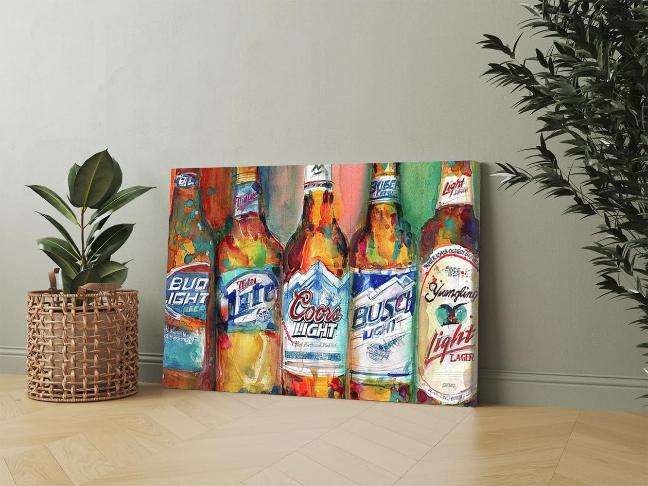 Canvas Gallery Wrap Framed for Home Office Studio Living Room Decoration (17x11inch) - Bud Light Miller Lite Coors Light Busch Light Yuengling Light Combo Beer