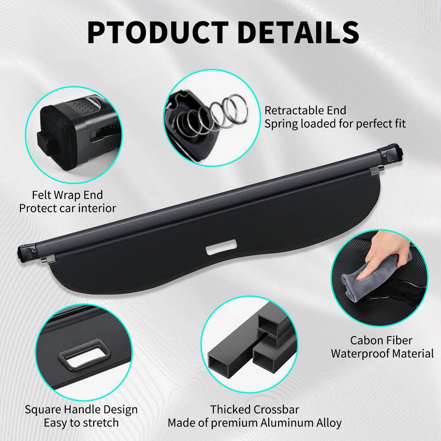 Tecoom Cargo Cover for Ford Escape SUV Accessories 2019 2018 2017 2016 2015 2014 2013, Anti-Peeping Retractable Rear Trunk Cover Luggage Security Privacy Shield Shade with Carbon Fiber Texture Fit For Ford Escape 2013-2019