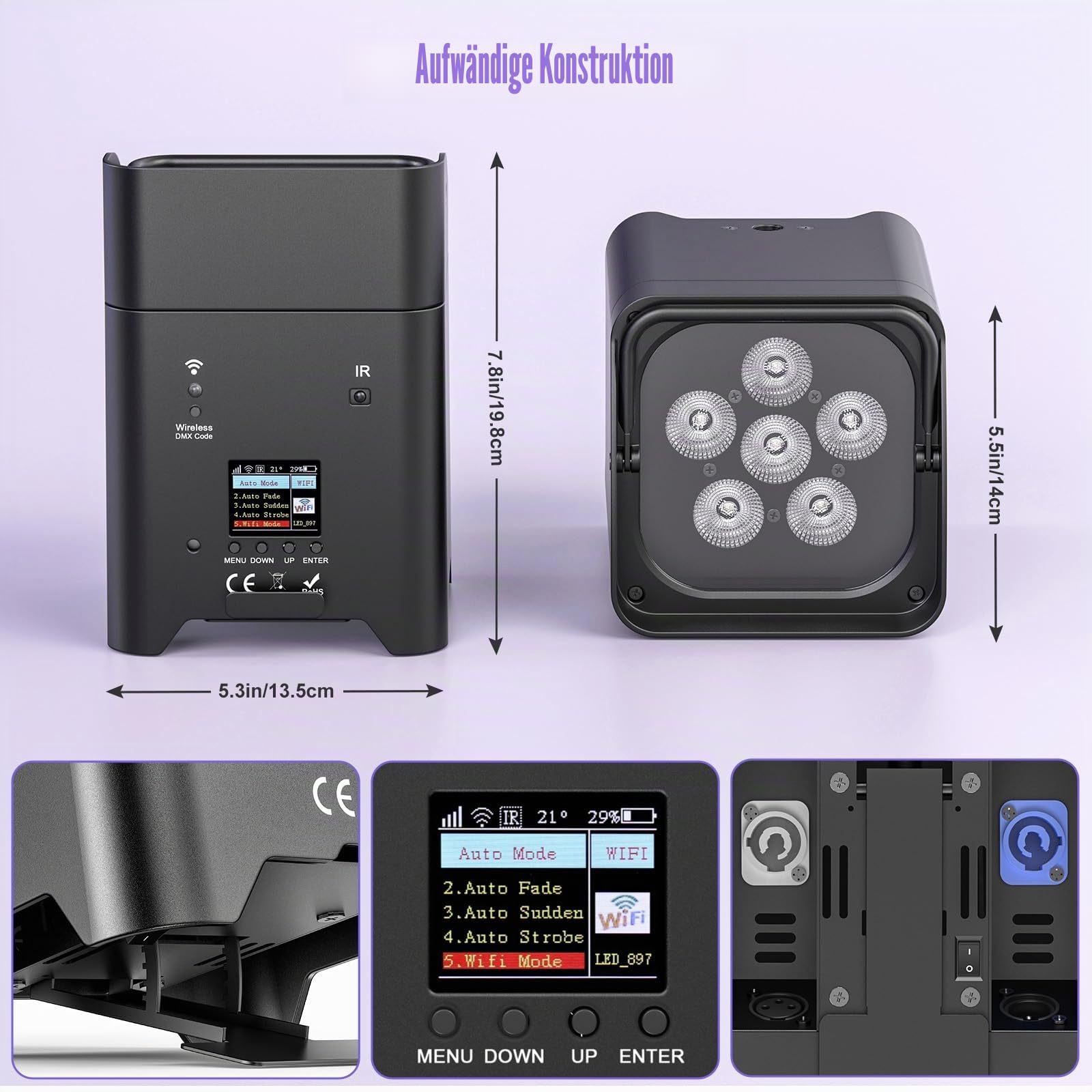 LED Par Akku, 2 X 108W 6 in 1 RGBWA+UV Bühnenlicht mit 9600mAh | APP Kontrolle, LED Strahler Akku mit DMX und Fernbedienung für Party, Club, Bar, Halloween, Weihnachten
