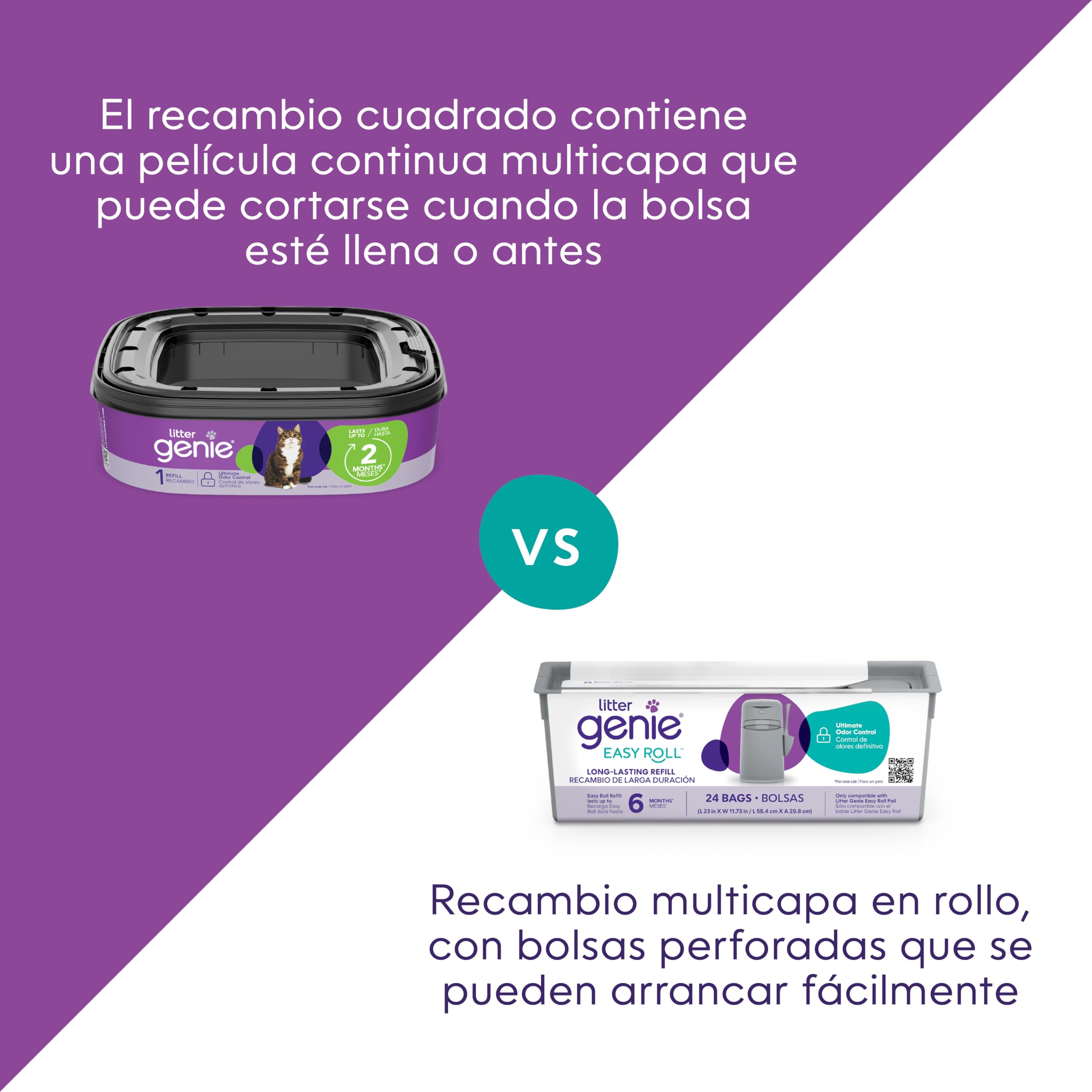 Litter Genie Easy Roll Pail, Sistema de eliminación de Arena para Gatos, Control de olores definitivo, Limpieza sin Esfuerzo, Incluye 1 Recambio con 12 Bolsas (3 Meses)