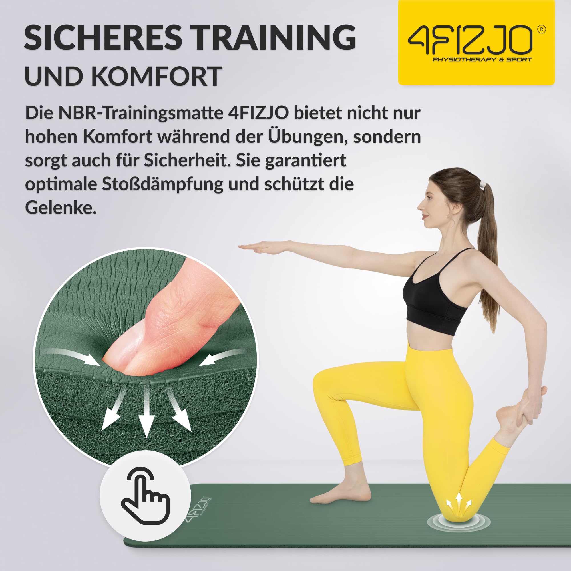 4FIZJO Fitnessmatte mit Tragegurt, Abm. 180x60 cm, NBR-Schaumstoff, Rutschfest, Komfort, In & Outdor, Pilatesmatte, Yoga Matte, Sportmatte, Gymnastikmatte, Trainingsmatte