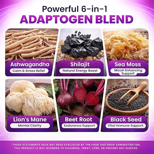 Miniatura 4 de Gomitas Shilajit para energía y concentración – Ashwagandha, raíz de remolacha, melena de león, musgo marino y semilla negra – Suplemento adaptógeno