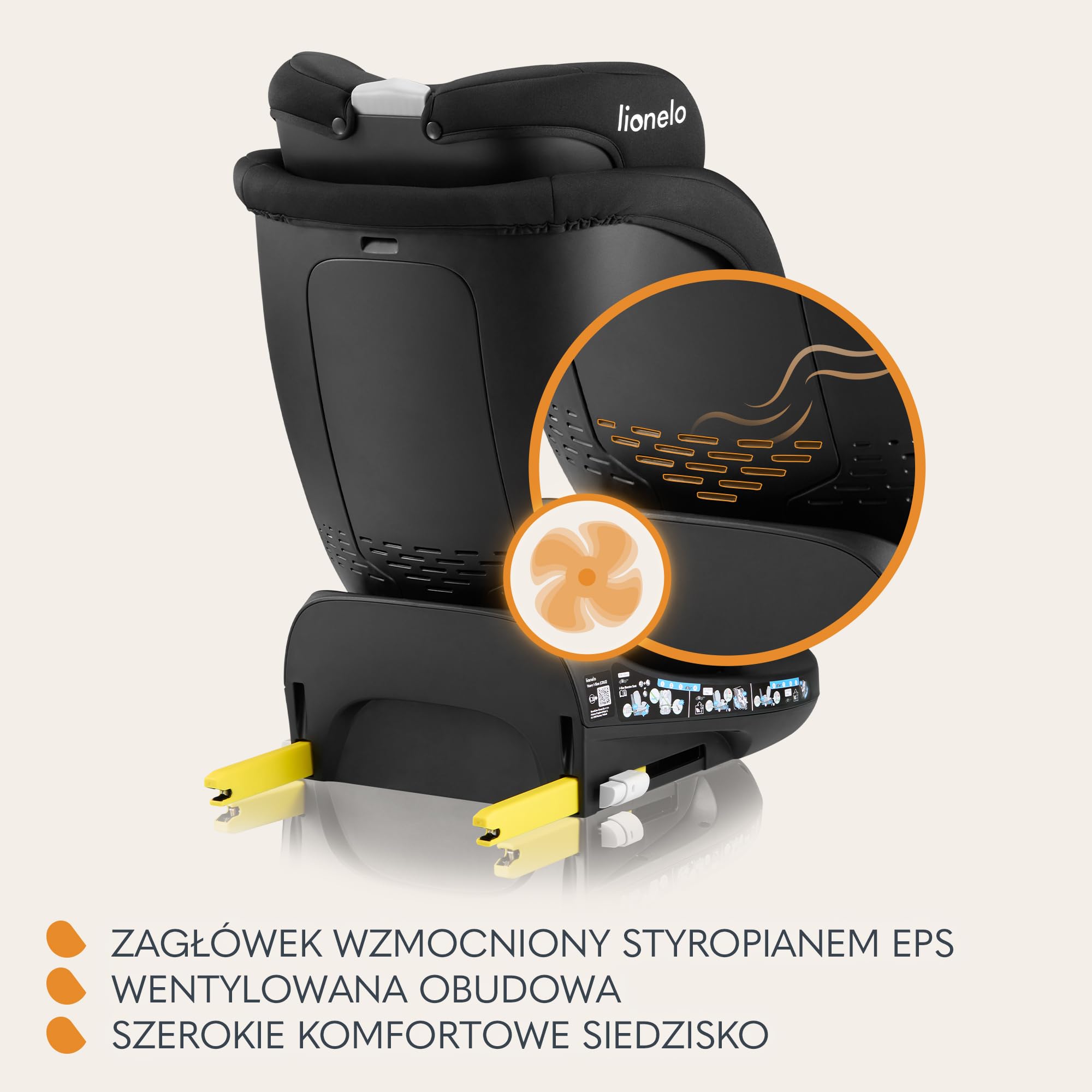 LIONELO NAVY i-Size Fotelik Samochodowy Obrotowy 360° Dziecięcy 40-150 cm Grupa 0+1 2 3 Montaż Przód i Tył ISOFIX i Noga Stabilizacyjna Regulacja Zagłówka i Oparcia Wkładka Dri-Seat (czarny) | Montaż skierowany do przodu i do tyłu, ISOFIX i podnóżek, regu