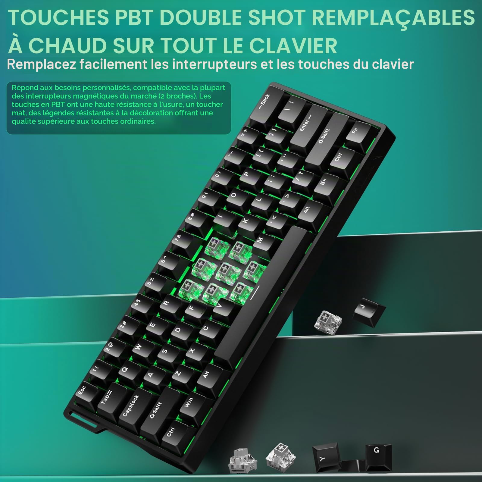 Aula WIN60 HE - Clavier de jeu mécanique filaire 60%, interrupteur magnétique, activation réglable, déclenchement rapide, taux d'interrogation de 8000 Hz, clavier RVB compact