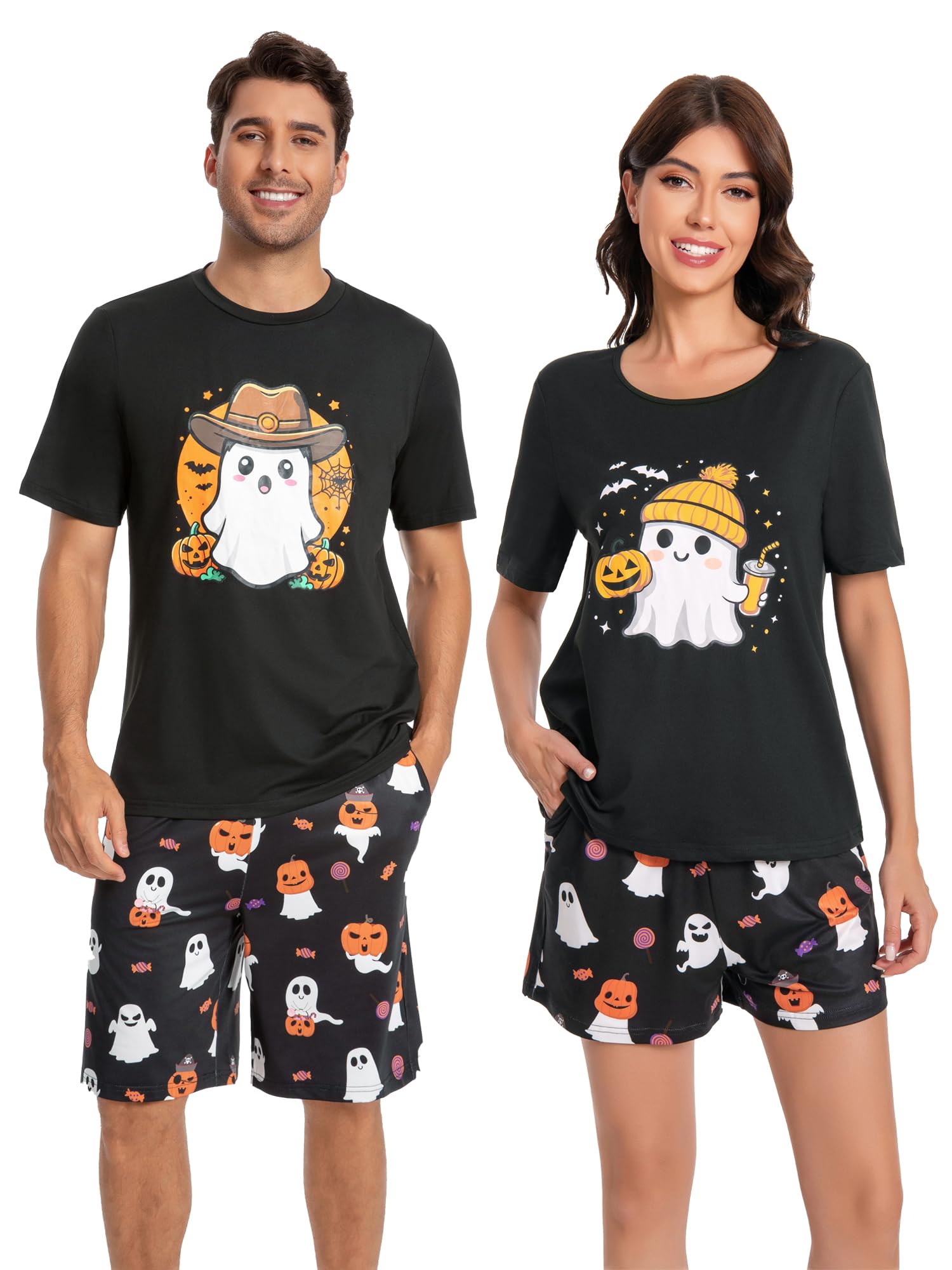 Matching Halloween Pajamas for Couples Men & Men Short Sleeve Sleepwear with Pocket-picture-59