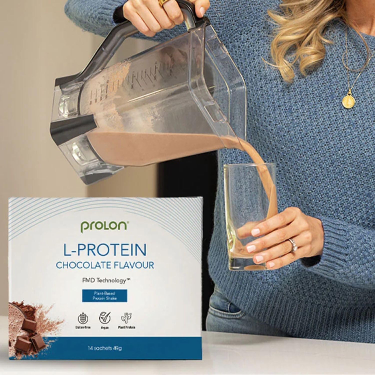 ProLon – L-Protein – 14 Bustine – Bevanda Proteica – 25g di Proteine Vegetali – Vegan – Senza Soia - Made in Italy – Gusto Cioccolato