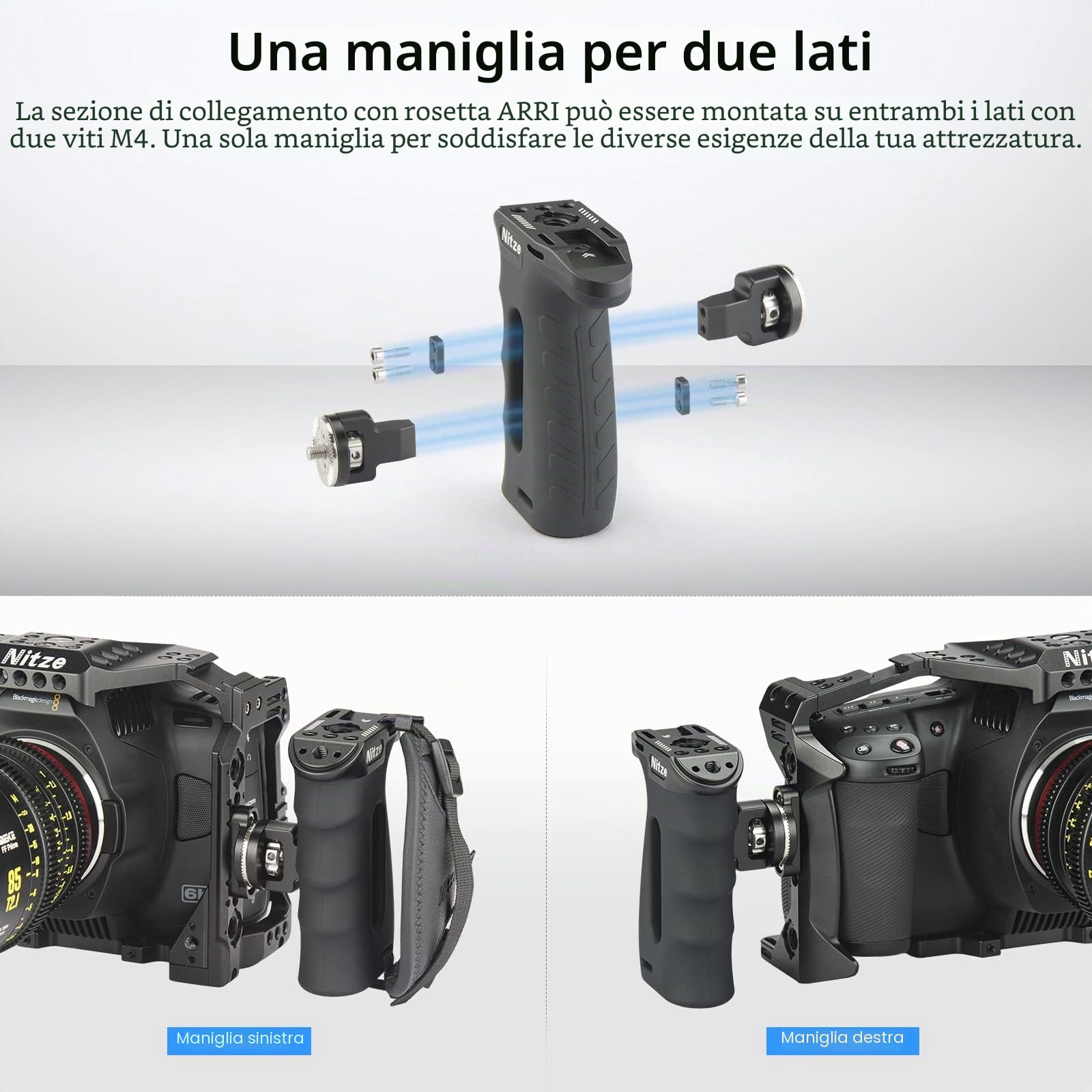 Nitze Impugnatura Laterale Rosette, Ergonomica Maniglia Laterale per Mano Sinistra o Destra, Mini Side Handle Regolabile su e Giù per Camera Cage -PA29A