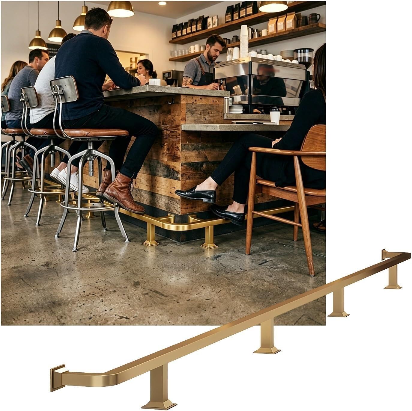 Epano Gold Lxxw Bar Foot Rail Bar Foot Rail, Stainless Steel Water-Resistant Bars Feet Rails For Restaurant Kitchen Cafe Library(,4.0M/13.12Ft)