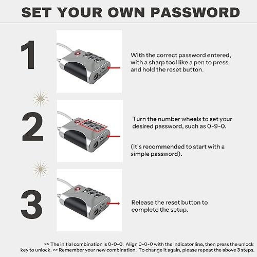 Miniatura 5 de Cerraduras TSA para equipaje, cerradura de combinación pequeña con cable, cerraduras de equipaje aprobadas por la TSA, cerradura combinada para