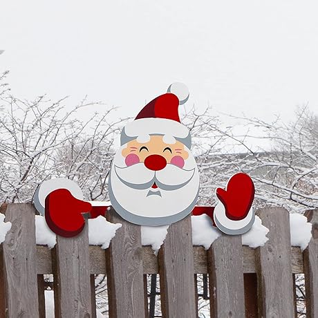 Santa Fence Peeker Christmas Decoration