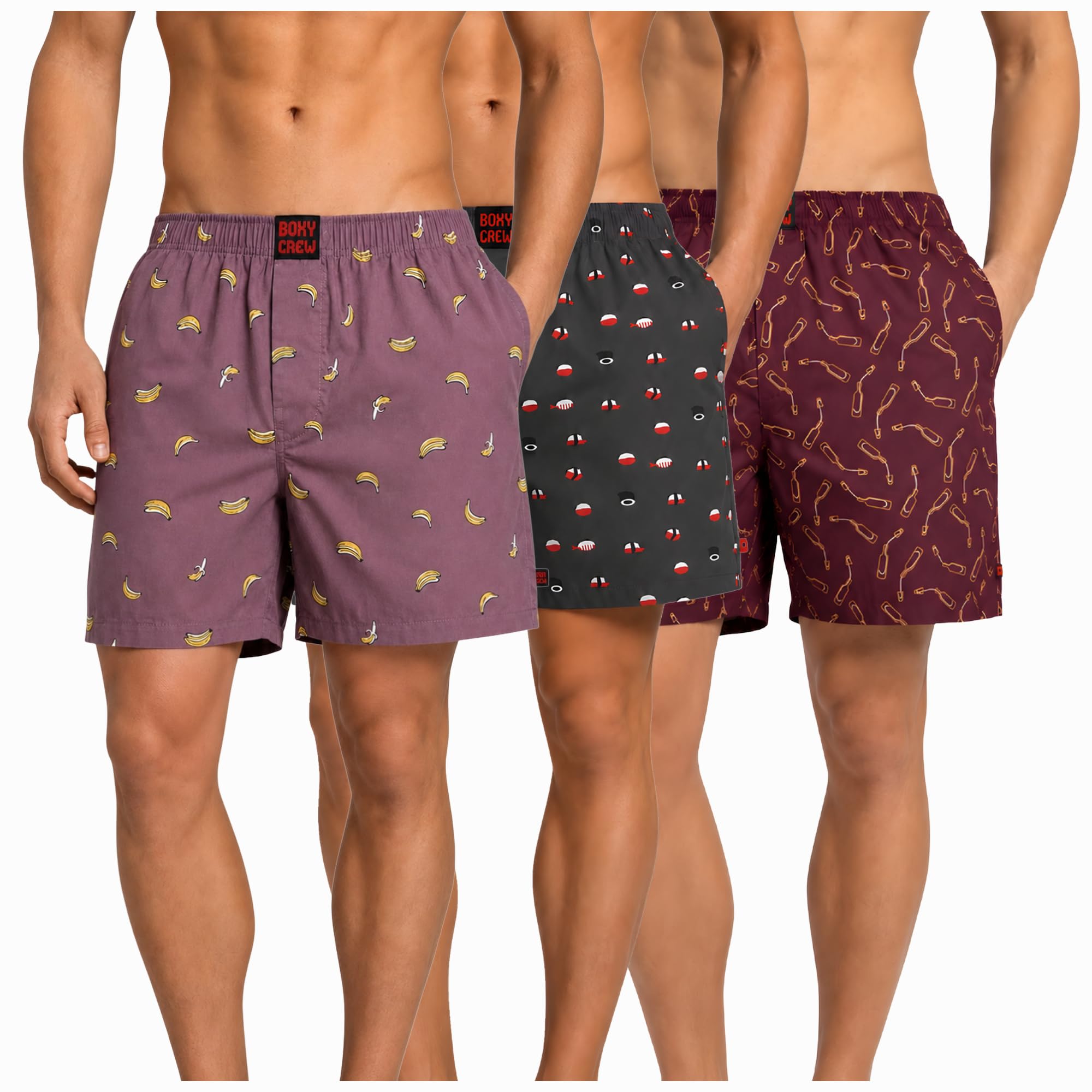 Men's 100% Cotton Boxer Shorts Pack of 3, Rose Pink, Charcoal & Maroon | Woven Boxers with Side Pockets, No-Marks Elastic Waistband, Breathable Relaxed Fit | Style 006-012-014-image-33
