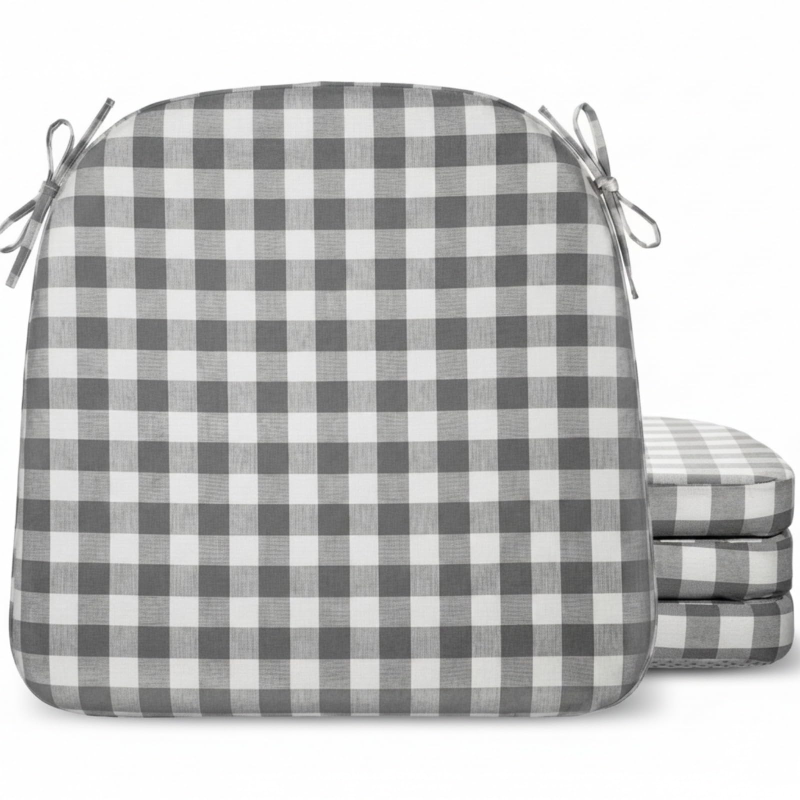 Photo 1 of Geetery 4 Pcs Checkered Chair Cushion for Dining 17"x16"x2" Thick Buffalo Plaid Non-Slip Chair Pad with Tie and Removable Cover for Home Outdoor Patio Indoor Seat Cushion (Buffalo Gingham,Gray White)