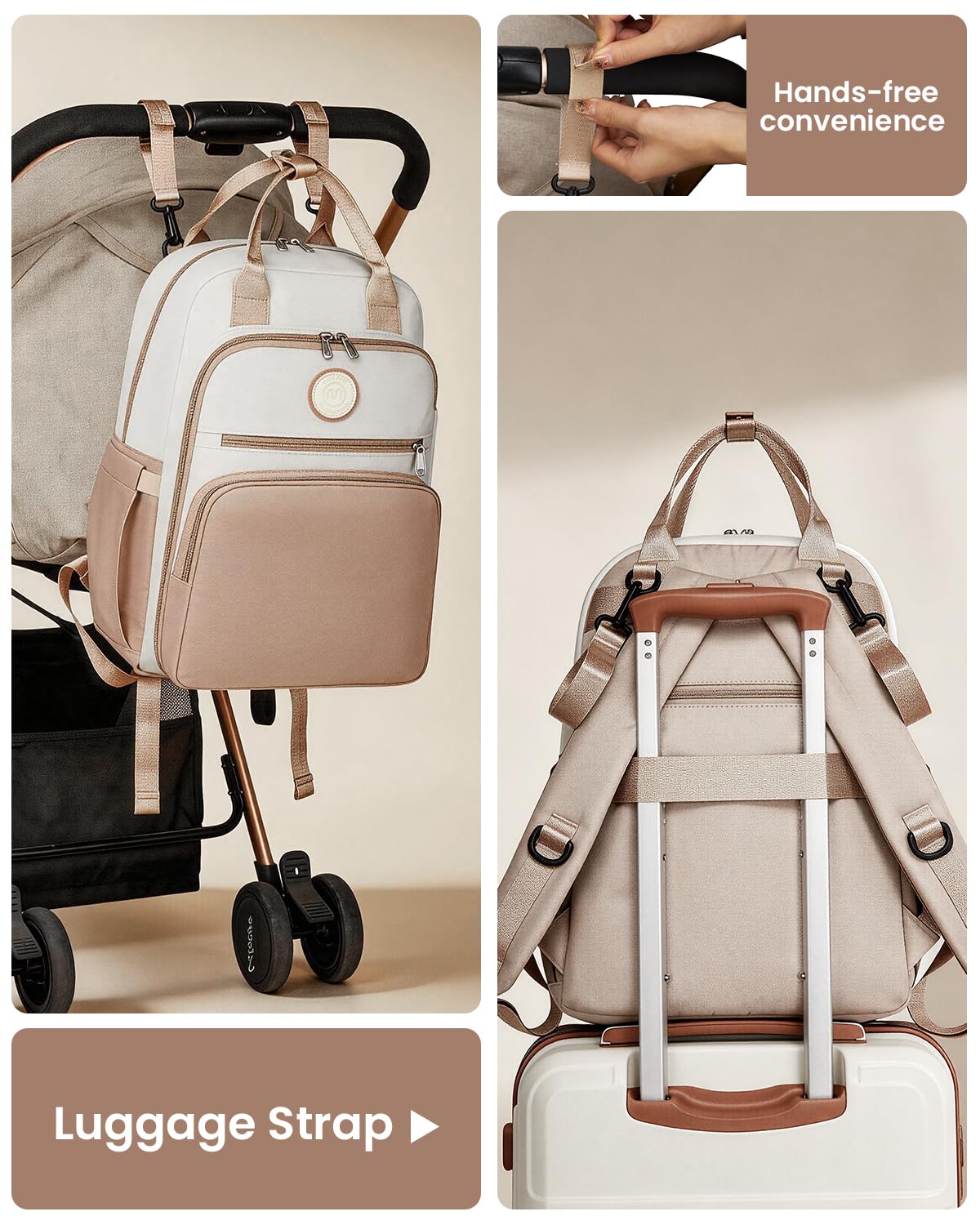 Miss Lulu Mochila Pañalera Bebé Impermeable Gran Capacidad, Mochila Maternidad Multifuncional con Correas para Cochecito, Bolsa Isotérmica para Biberones Ideal para Mamá y Papá en Viaje — view 6
