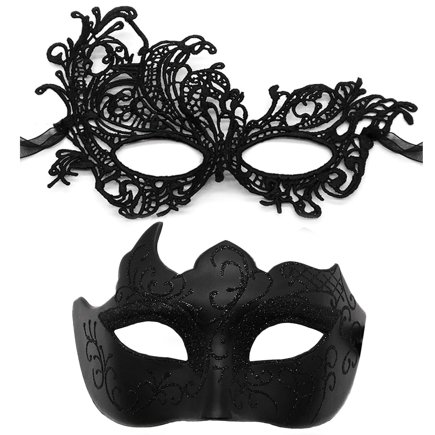 Aqearl Couple Masquerade Mask for Women Men Shiny Venetian Mask Halloween Mask for Party Prom Ball Costume Lace Masks