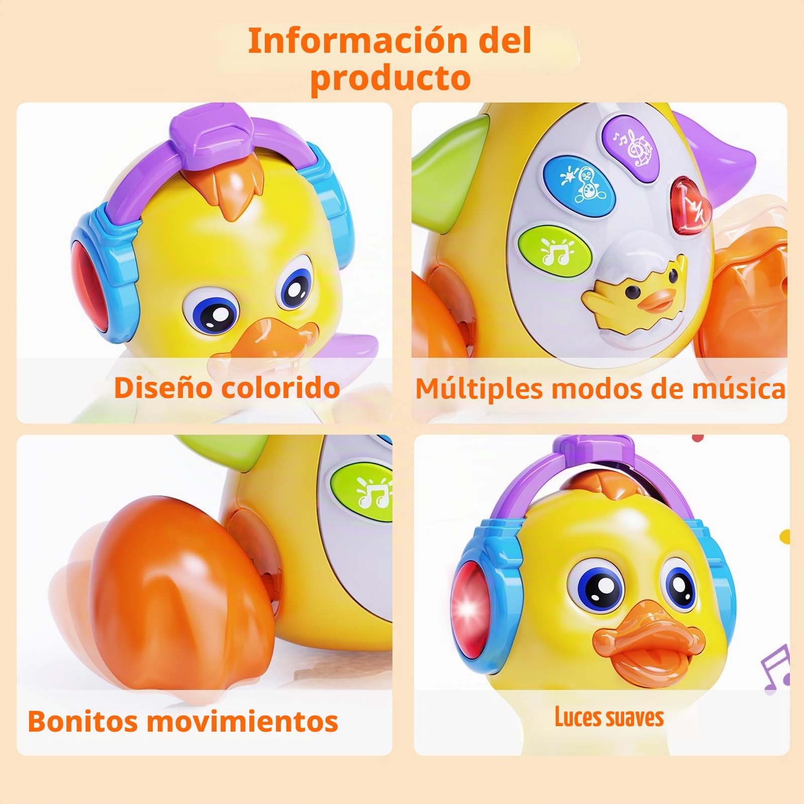 Musicales Juguetes Niños Niñas Pato de Juguete Bebes Juguetes pascuales para niños Juguete para Gatear con música y Luces Cesta de Pascua para niños Regalo originale de Pascua para Niños Niñas