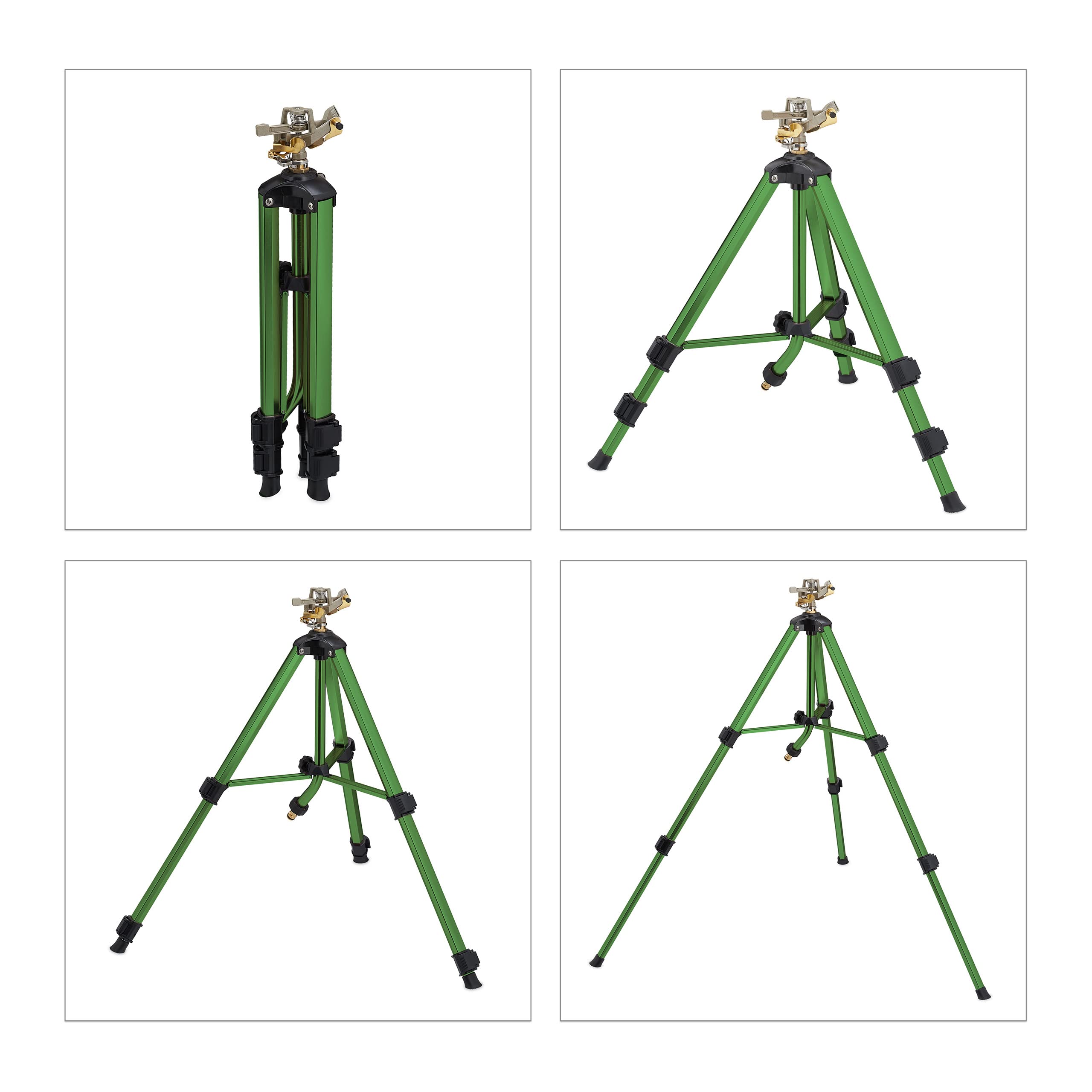 Relaxdays Sprinkler mit Teleskop-Stativ, Sprühradius bis 9 m, Sektorenregner Metall, 360°, Impulsregner, grün/schwarz