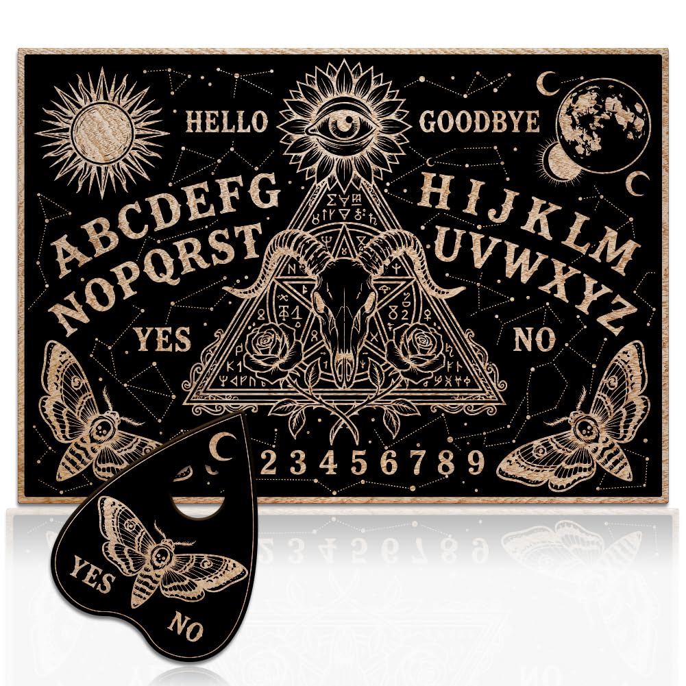 WEBEEDY Wood Spirit Board Mysterious Pattern Pendulum Board with Planchette, Yes or No Talking Boards Decision Maker Divination Boards Witchboard Gift for Halloween Christmas Birthday Party