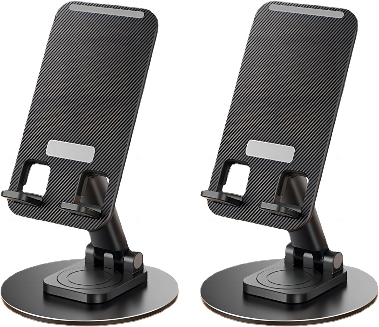 AOKD 2 PCS Cell Phone Stand for Desk Full Foldable 360 Degree Rotation Height and Angel Adjustable Compatible with iPhone 15 14 13 Pro Max Android Smartphone Tablet (Black&Black)