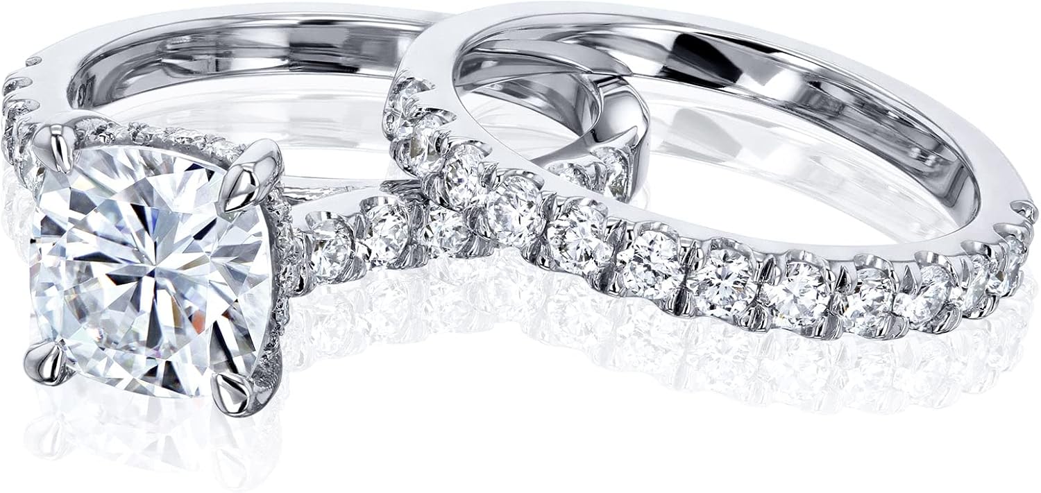 Kobelli 3ctw Cushion Moissanite and Lab Grown Diamond Hidden Halo Bridal Set - white-gold / 10.0 / GH/VS