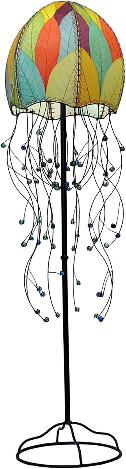 Eangee Home Design Jellyfish Large Floor Lamp Natural Shade Made of Real Cocoa Leaves 15 Inches Length x 15 Inches Width x 64 Inches Height (399 n)