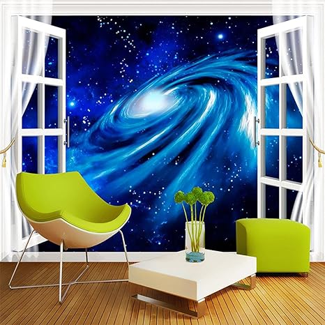 Amazon Hgfhgd 写真壁画シルククロス壁紙壁3dステレオウィンドウ風景星空天の川大壁画壁紙壁ステッカーウォールアート 壁紙