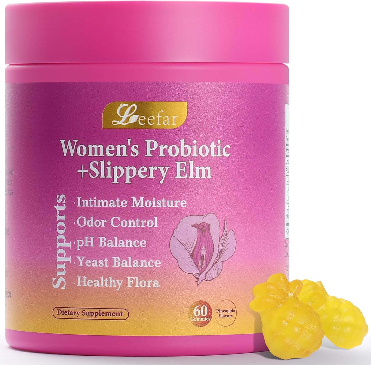 Her Juicy Feminine Probiotics Gummies with Slippery Elm Supports pH Balance Gut Health & Immune System Promote Vaginal Health for Women 60 Pineapple Gummies