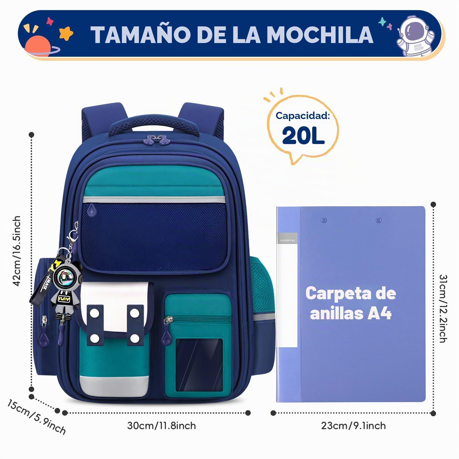 Amythe Mochila Escolar Niño Ligera con Franjas Reflectantes, Verde