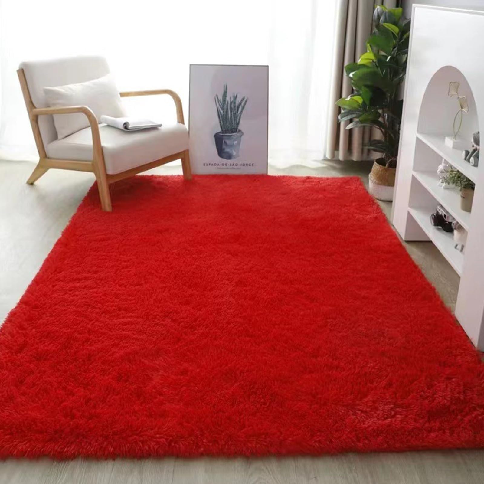 Tapis de salon moelleux rouge 100x320 cm pour chambre et séjour moderne