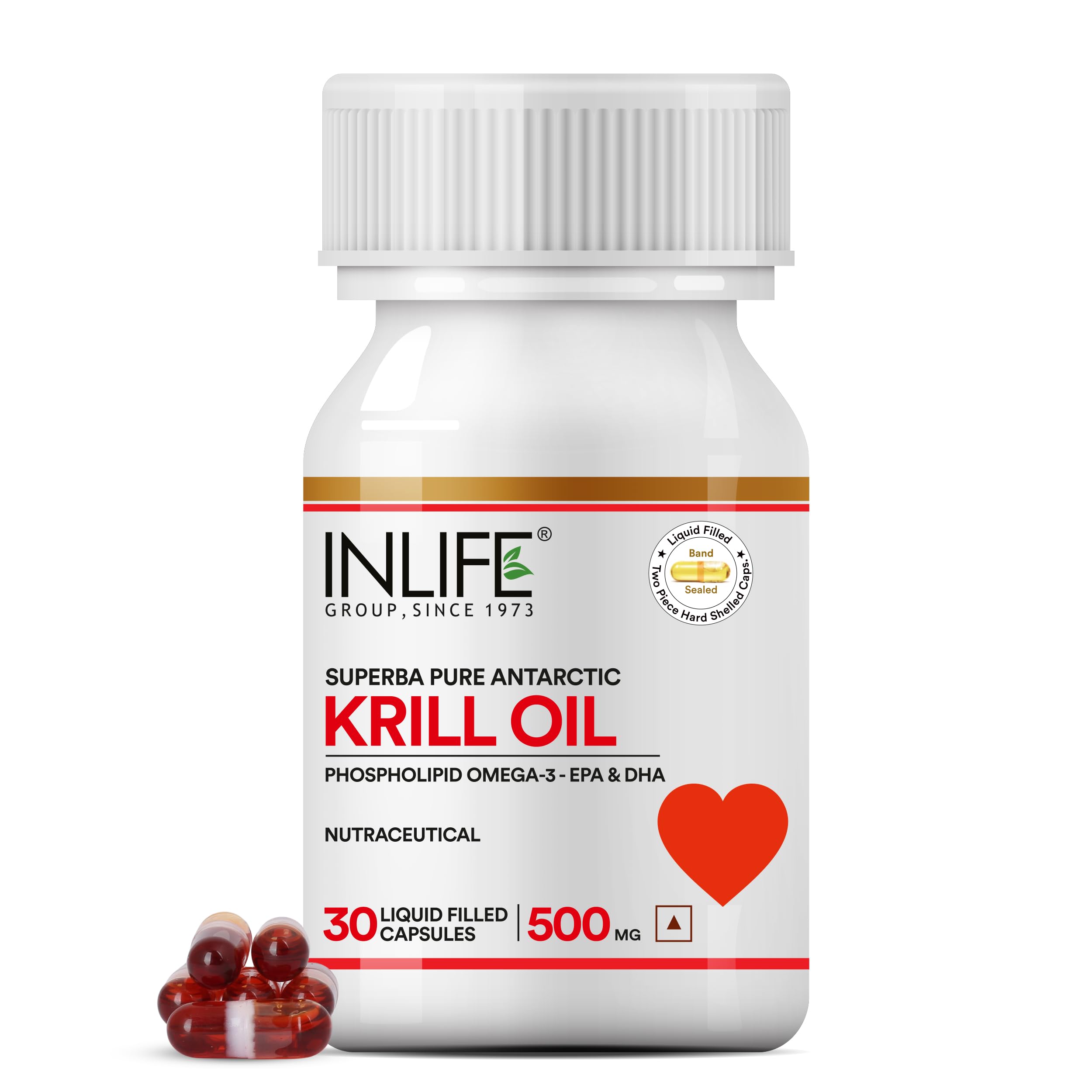 INLIFE Krill Oil (Superba) Phospholipid Omega 3 with Astaxanthin 500 mg - 30 Capsules