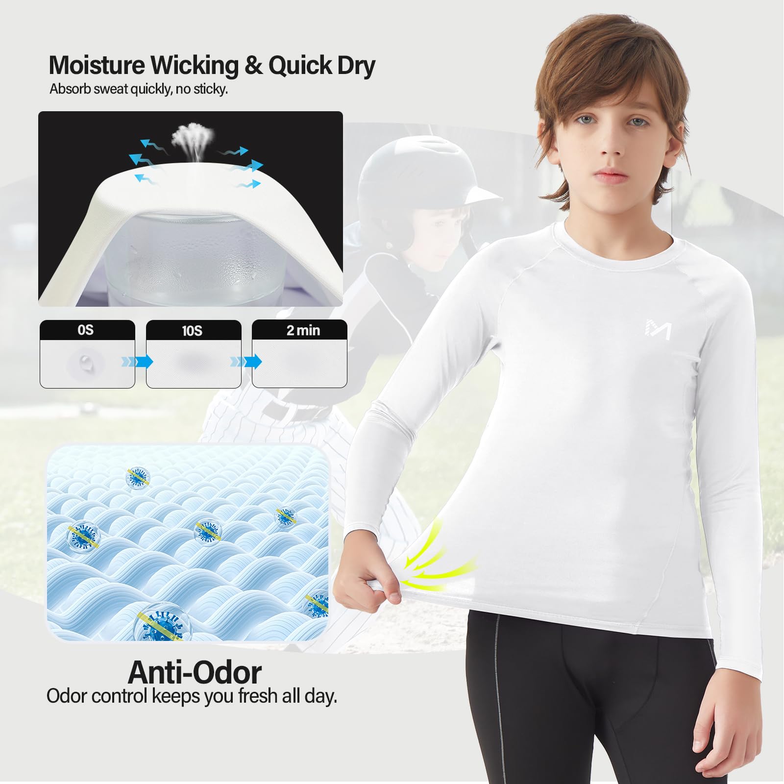 MEETYOO Maglia a Compressione per Ragazzi Lunga Camicie a Compressione per Bambini Maglietta Intima Sportiva Base Layer Traspirante ad Asciugatura Rapida Adatto per Corsa,Palestra,Basket,Calcio