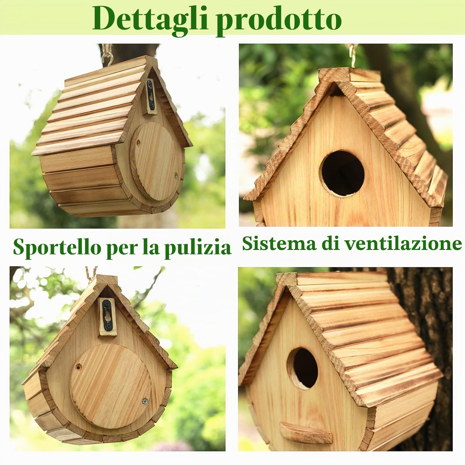 STARSWR Casetta per uccelli da esterno, casetta per uccelli da esterno, in legno naturale, capanna per uccelli Bluebird Finch Cardinals Hanger per la visualizzazione del giardino